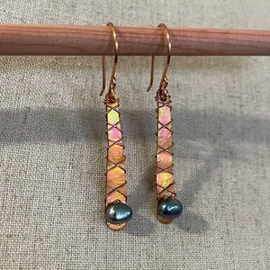 Copper Pearl Earrings Handmade‎
